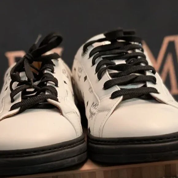 MCM White Black Logo Low-Top Sneakers - Picture 13 of 13
